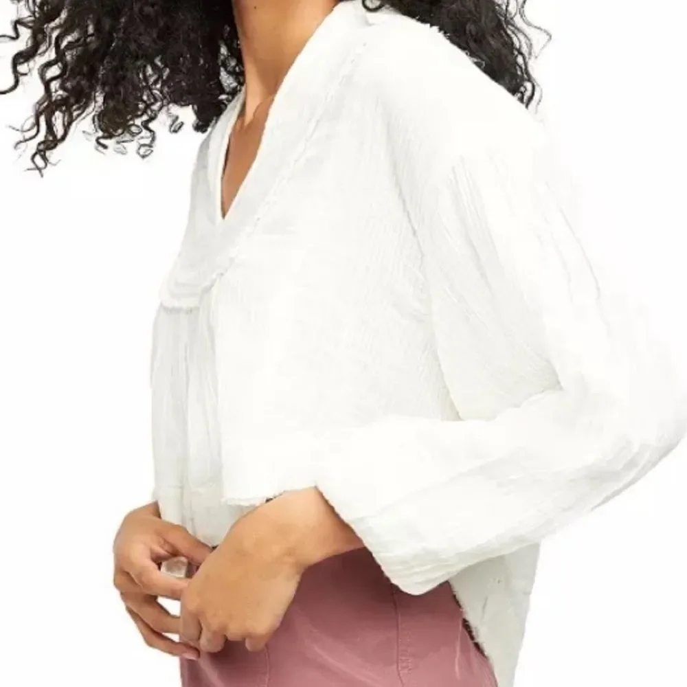 Free People Cozy Dreams Top Textured Cotton Loose Pullover in Soft White Size XS